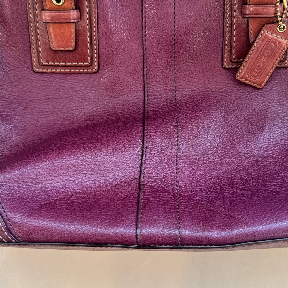 Coach Hamilton satchel in a rich plum with British tan trim and crossbody strap - Picture 8 of 10